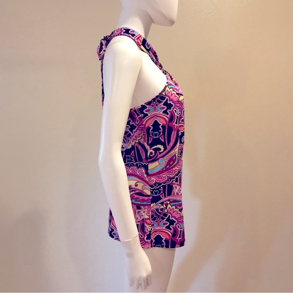 JLO Jennifer Lopez Summer Halter Top Womens Medium Psychedelic Pink Black Yellow - Picture 7 of 10